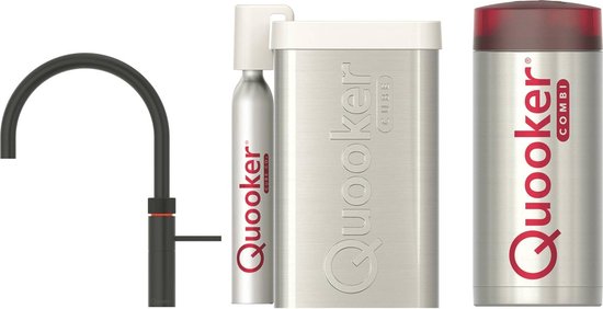 Quooker Fusion Round Zwart met COMBI boiler en CUBE reservoir 5-in-1 kokend water kraan